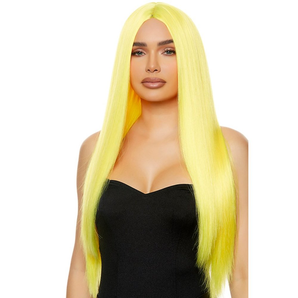 Long Straight Yellow Wig with Center Part Unisex